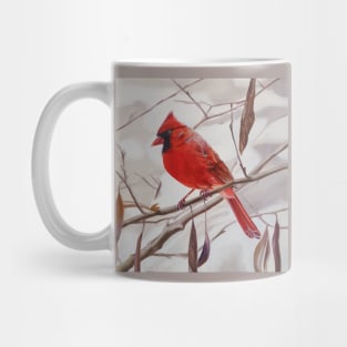 Northern Cardinal with Leaves painting Mug